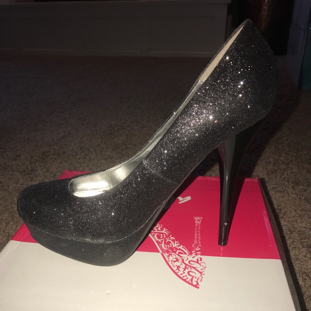 5” black glitter heels